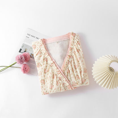 Ownkoti Cotton Double Gauze Floral Long Sleeve Nightdress