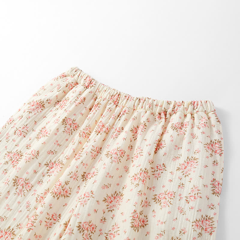 Ownkoti Cotton Double Gauze Floral Long Sleeve Loungewear Set