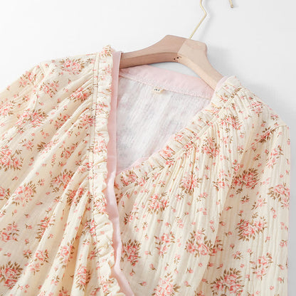 Ownkoti Cotton Double Gauze Floral Long Sleeve Loungewear Set