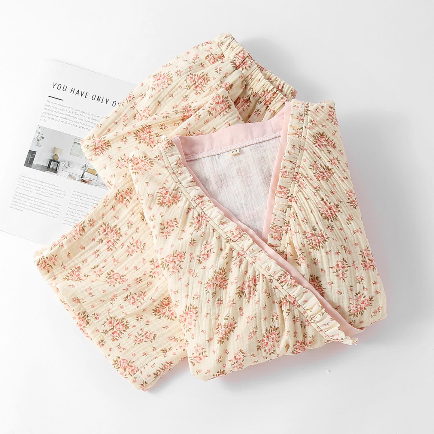 Ownkoti Cotton Double Gauze Floral Long Sleeve Loungewear Set