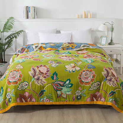 Ownkoti Colorful Floral Cotton Gauze Reversible Quilt