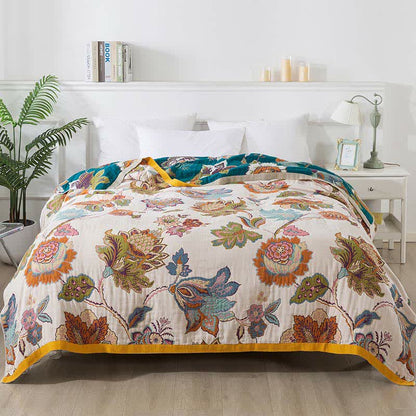 Ownkoti Colorful Floral Cotton Gauze Reversible Quilt
