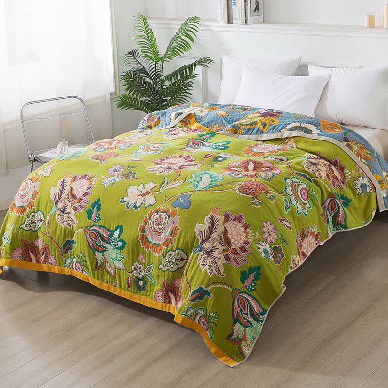 Ownkoti Colorful Floral Cotton Gauze Reversible Quilt