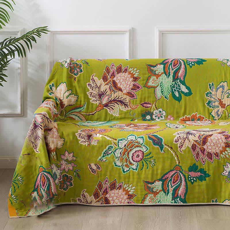 Ownkoti Colorful Floral Cotton Gauze Reversible Quilt