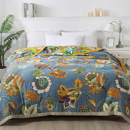 Ownkoti Colorful Floral Cotton Gauze Reversible Quilt