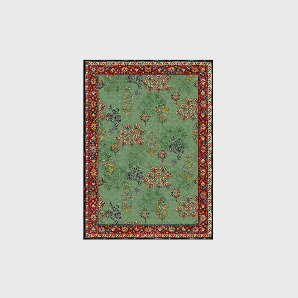 Ownkoti Washable Vintage Floral Anti-slip Green Area Rug - image 4