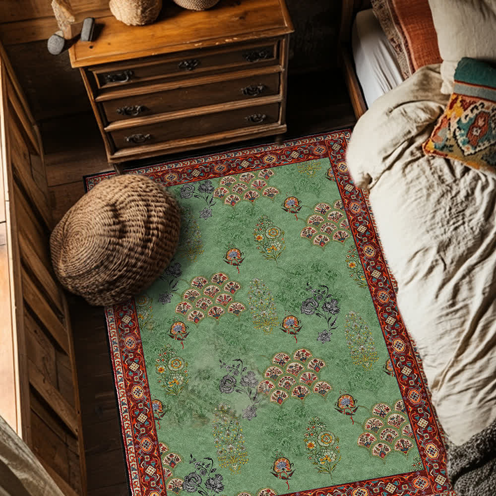 Ownkoti Washable Vintage Floral Anti-slip Green Area Rug - image 1