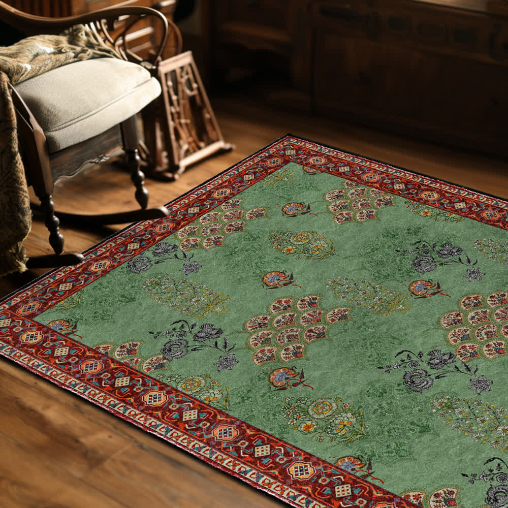 Ownkoti Washable Vintage Floral Anti-slip Green Area Rug - image 3