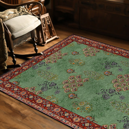 Ownkoti Washable Vintage Floral Anti-slip Green Area Rug - image 3