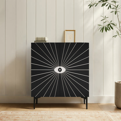 Ownkoti Modern Carved Eye-patterned Wooden Storage Cabinet