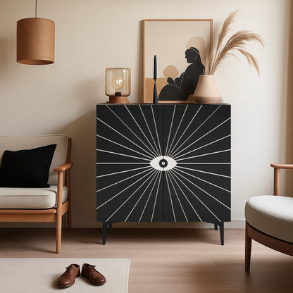 Ownkoti Modern Carved Eye-patterned Wooden Storage Cabinet