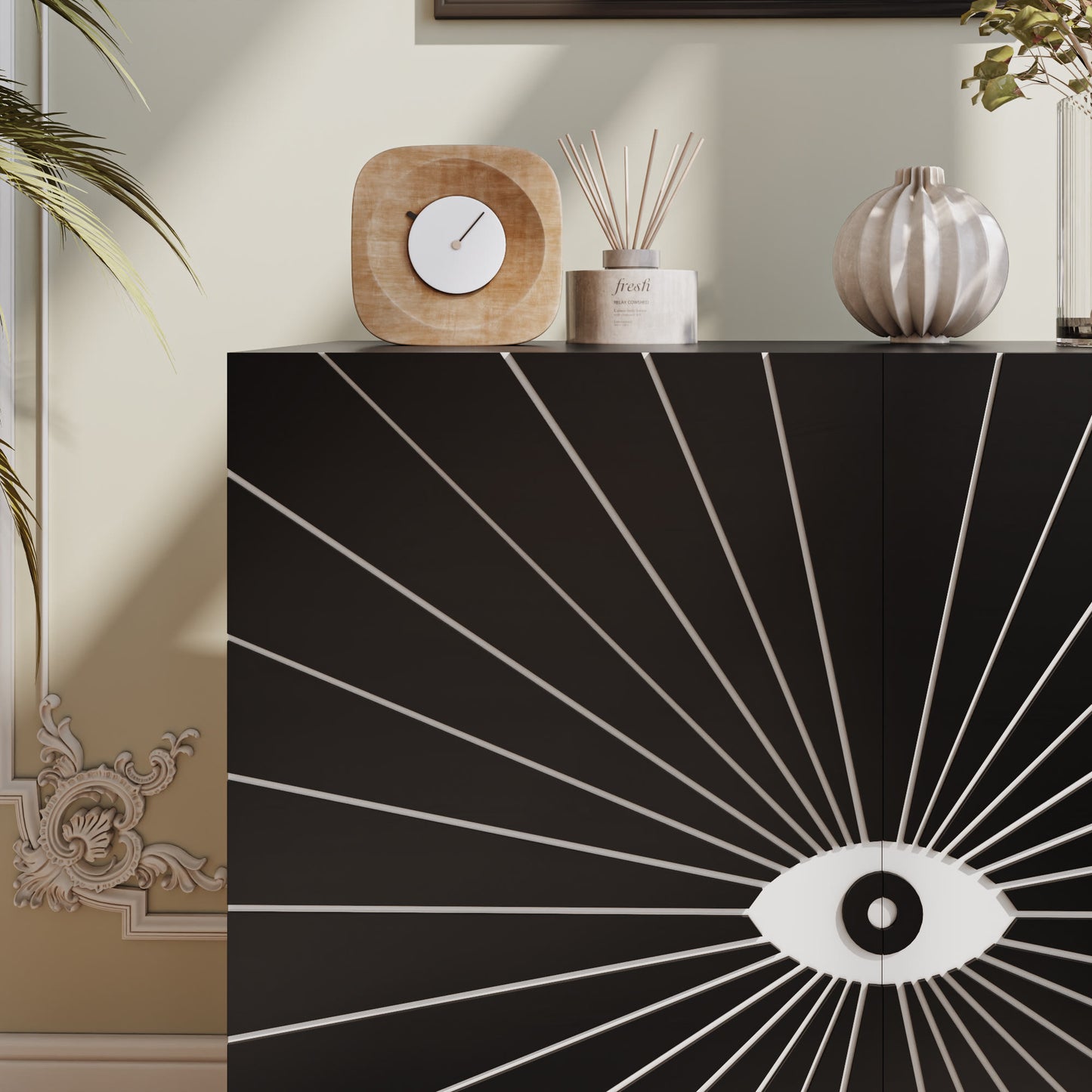 Ownkoti Modern Carved Eye-patterned Wooden Storage Cabinet