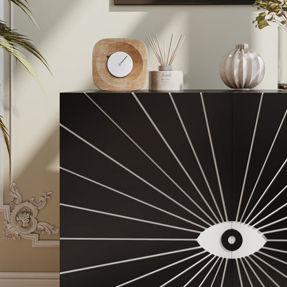 Ownkoti Modern Carved Eye-patterned Wooden Storage Cabinet