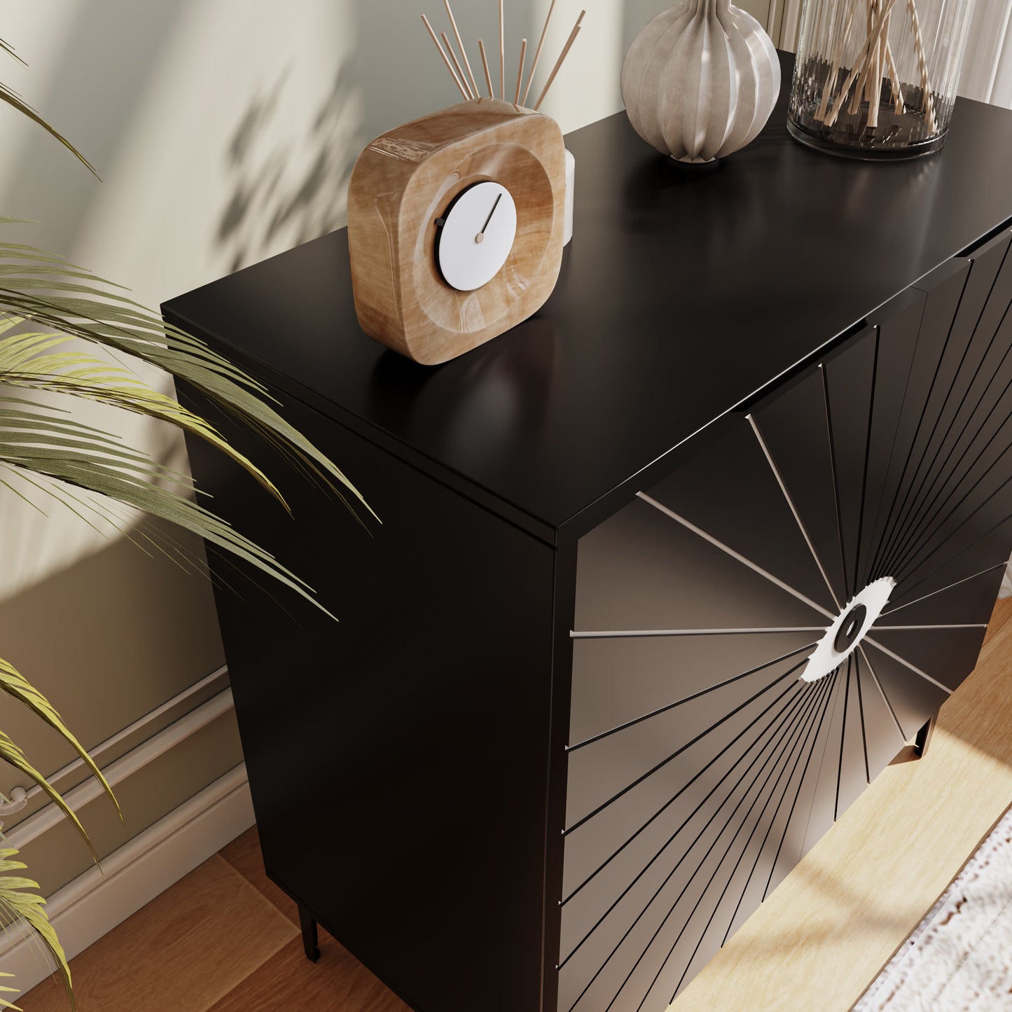 Ownkoti Modern Carved Eye-patterned Wooden Storage Cabinet