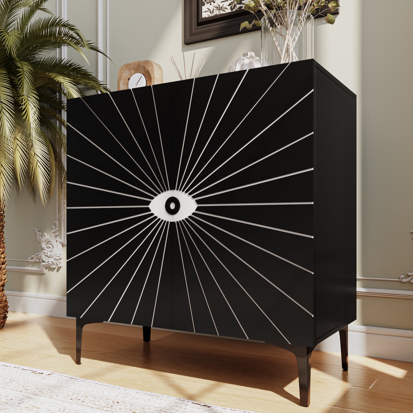 Ownkoti Modern Carved Eye-patterned Wooden Storage Cabinet