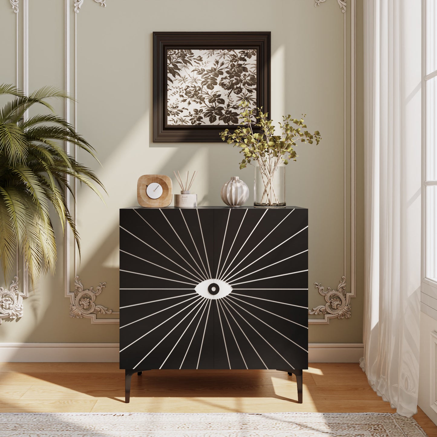 Ownkoti Modern Carved Eye-patterned Wooden Storage Cabinet
