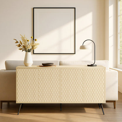 Ownkoti Wooden Storage Cabinet With Honeycomb Hexagonal Pattern Doors