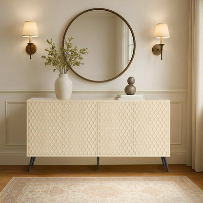 Ownkoti Wooden Storage Cabinet With Honeycomb Hexagonal Pattern Doors