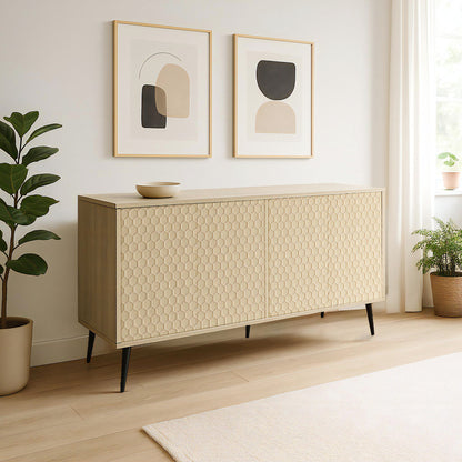 Ownkoti Wooden Storage Cabinet With Honeycomb Hexagonal Pattern Doors