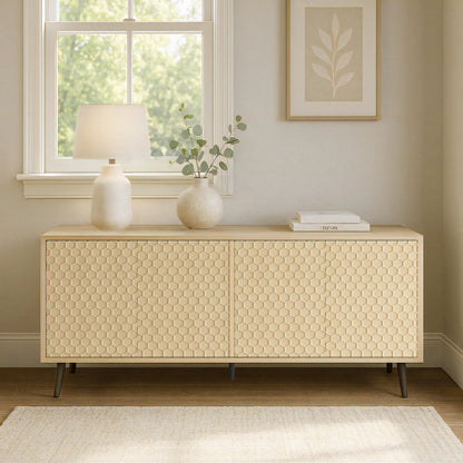 Ownkoti Wooden Storage Cabinet With Honeycomb Hexagonal Pattern Doors