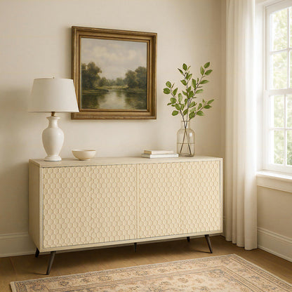 Ownkoti Wooden Storage Cabinet With Honeycomb Hexagonal Pattern Doors