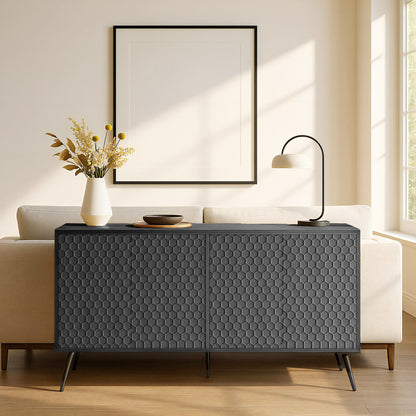 Ownkoti Wooden Storage Cabinet With Honeycomb Hexagonal Pattern Doors