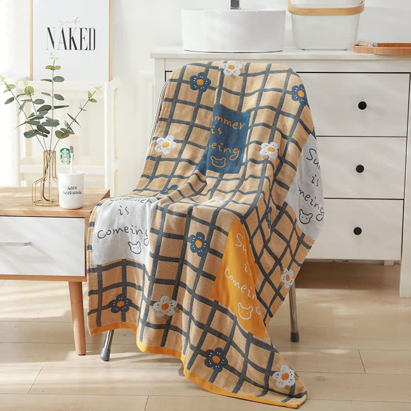 Ownkoti Plaid Retro Cotton Gauze Bath Towel - 39" x 63" - image 0