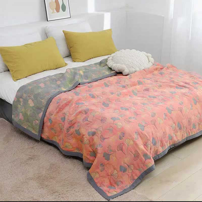 Ownkoti Ginkgo Leaf Pattern Cotton Reversible Quilt - Pink & Bluish Gray - Queen - Quilt - image 12