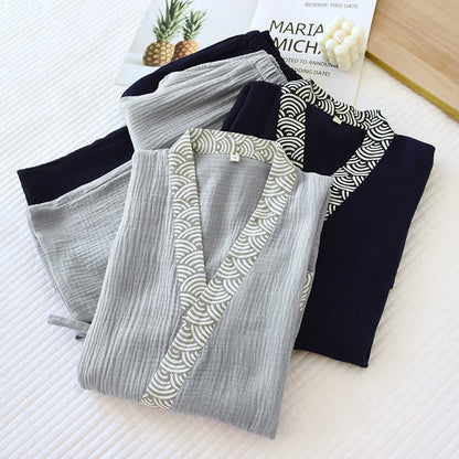 Ownkoti Neutral Kimono Cotton  Gauze Pajama Set