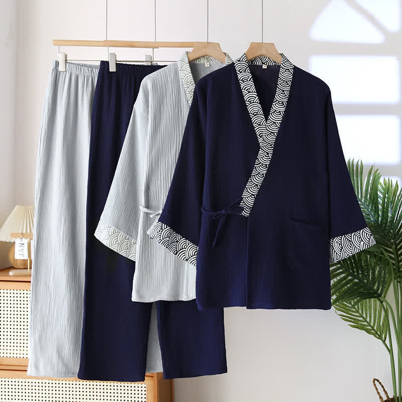 Ownkoti Neutral Kimono Cotton  Gauze Pajama Set
