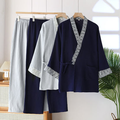 Ownkoti Neutral Kimono Cotton  Gauze Pajama Set