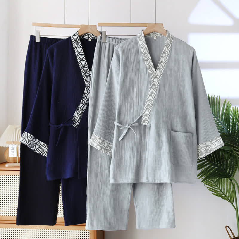 Ownkoti Neutral Kimono Cotton  Gauze Pajama Set