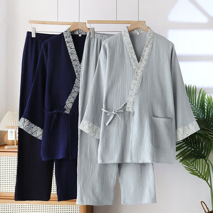 Ownkoti Neutral Kimono Cotton  Gauze Pajama Set