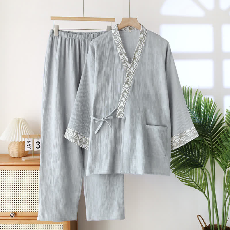 Ownkoti Neutral Kimono Cotton  Gauze Pajama Set