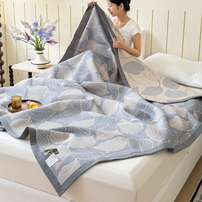 Ownkoti Mulberry Leaf Print Cotton Triple Gauze Quilt