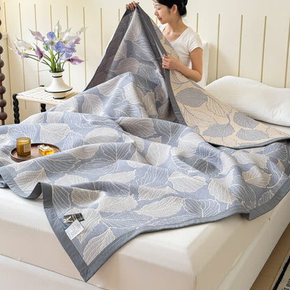 Ownkoti Mulberry Leaf Print Cotton Triple Gauze Quilt
