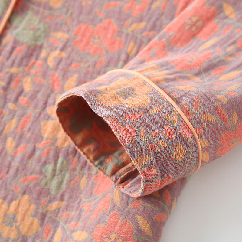 Ownkoti Retro Floral Cotton Gauze Cardigan Pajama Set - image 4