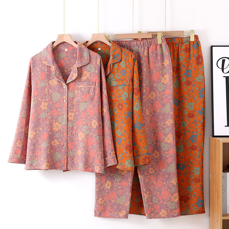 Ownkoti Retro Floral Cotton Gauze Cardigan Pajama Set - image 0