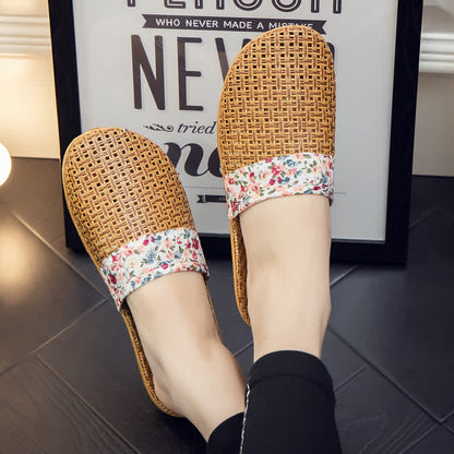 Ownkoti Rattan Woven Elegant Floral House Slippers