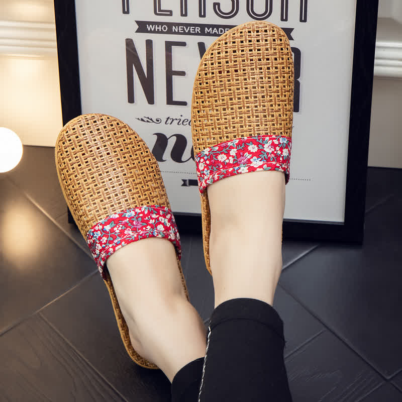 Ownkoti Rattan Woven Elegant Floral House Slippers