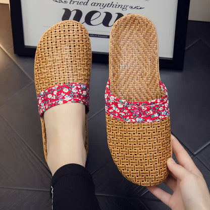 Ownkoti Rattan Woven Elegant Floral House Slippers