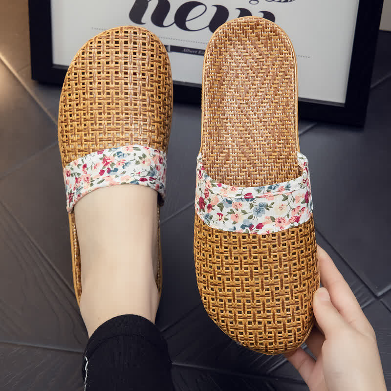 Ownkoti Rattan Woven Elegant Floral House Slippers