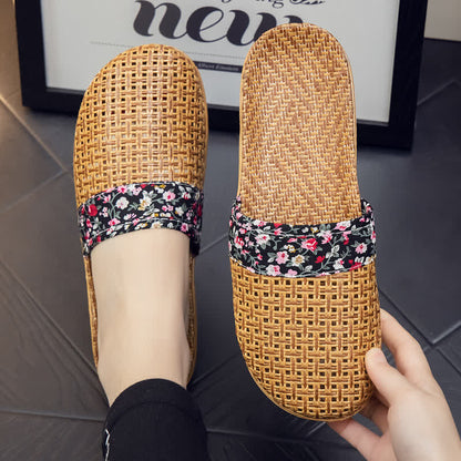 Ownkoti Rattan Woven Elegant Floral House Slippers
