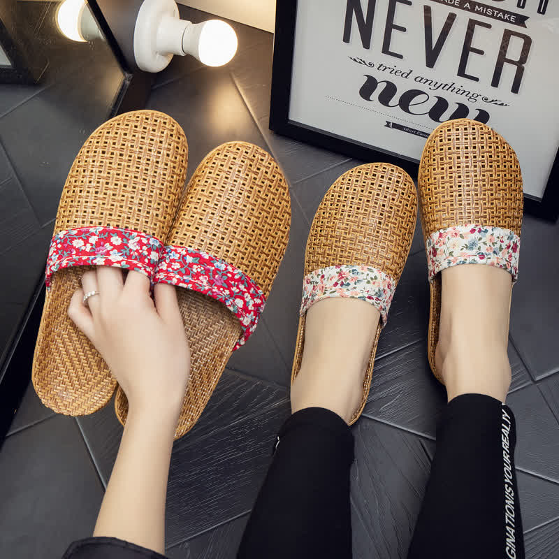 Ownkoti Rattan Woven Elegant Floral House Slippers