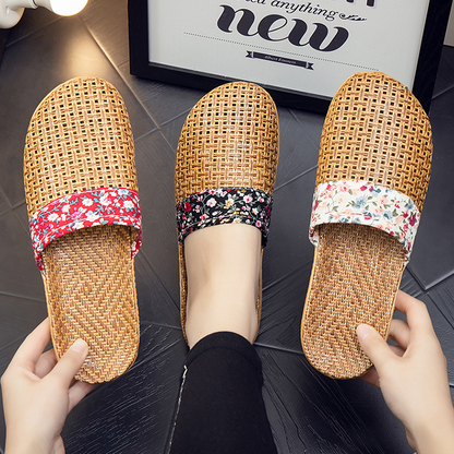 Ownkoti Rattan Woven Elegant Floral House Slippers
