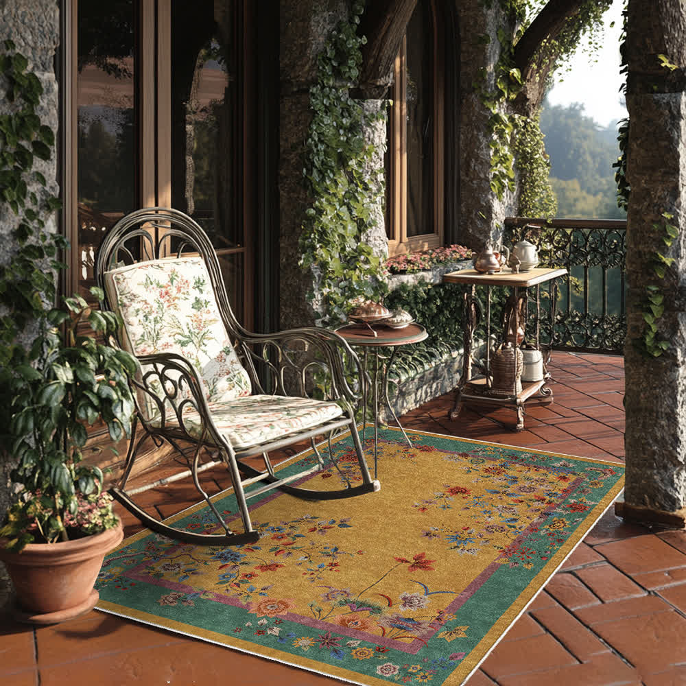 Ownkoti Washable Vintage Flower Anti-slip Area Rug