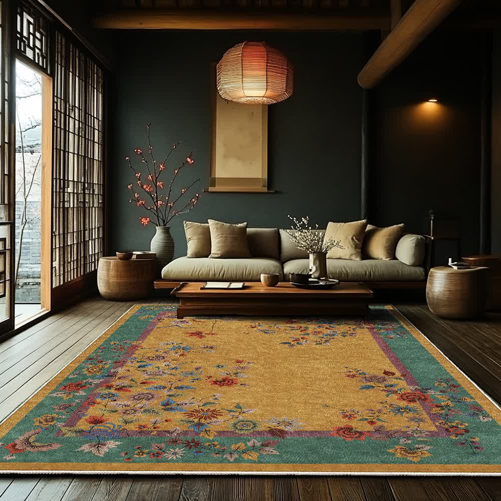 Ownkoti Washable Vintage Flower Anti-slip Area Rug