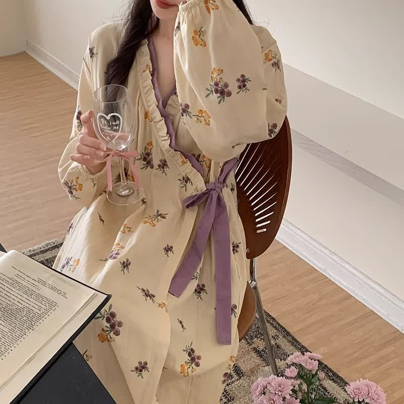 Ownkoti Rural Loquat V-neckline Soft Long Nightgown