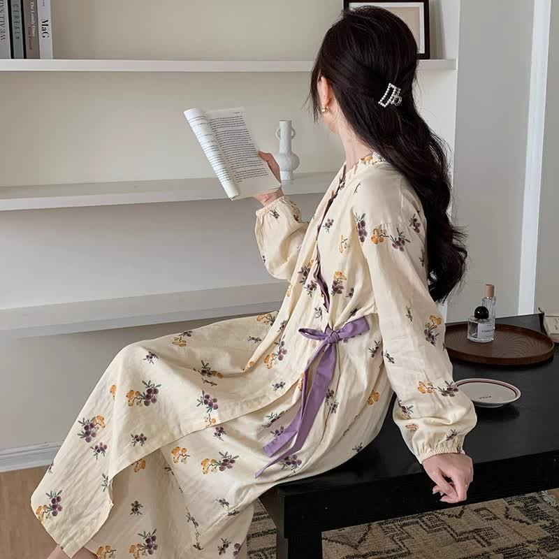 Ownkoti Rural Loquat V-neckline Soft Long Nightgown