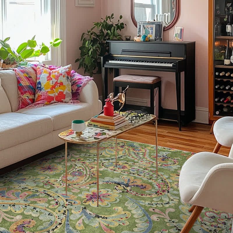 Ownkoti Ethnic Paisley Anti-slip Indoor Outdoor Rug